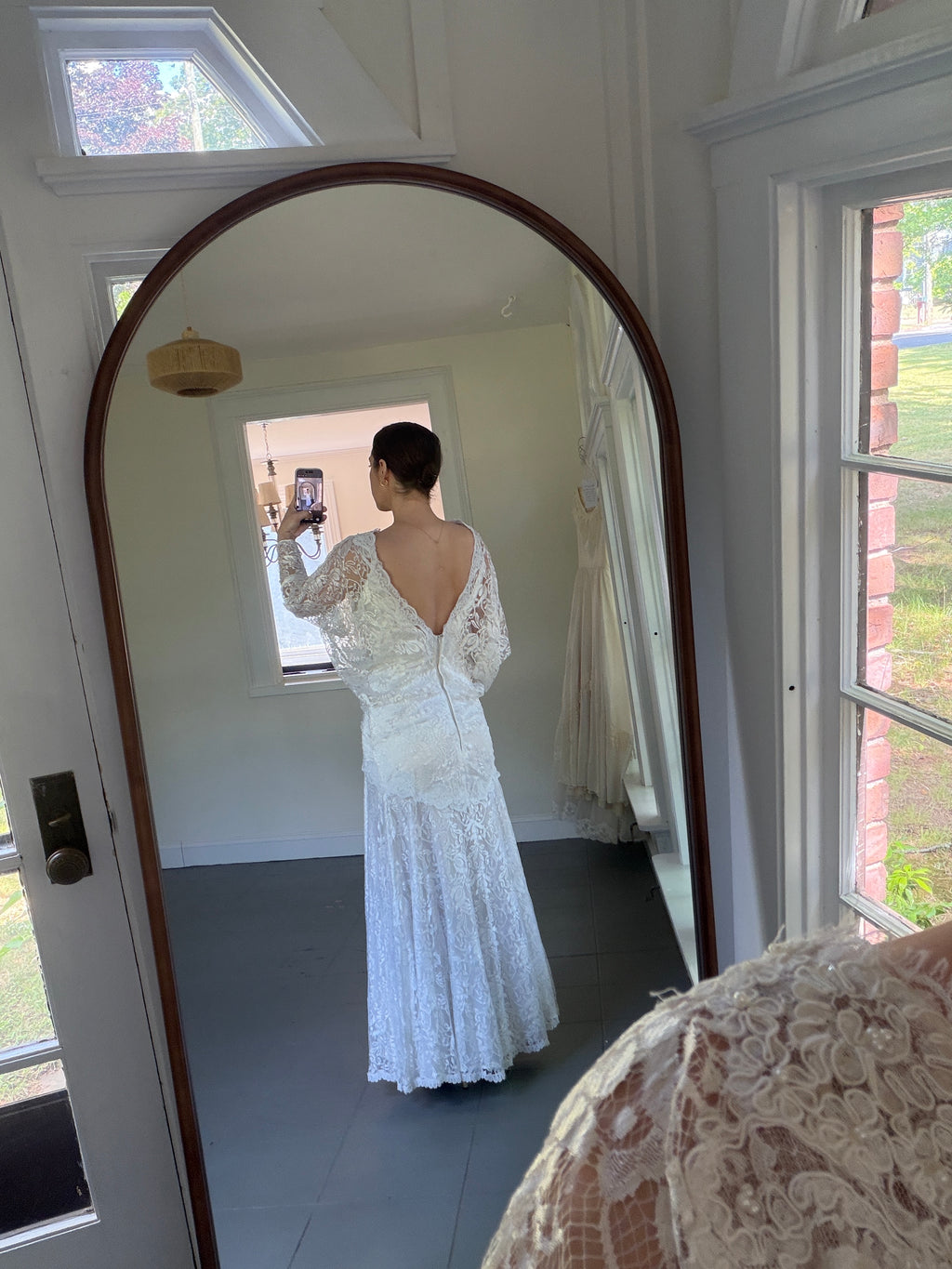 Vintage 80s Chantilly Lace Drop-Waist Dress With Pearl Fringe