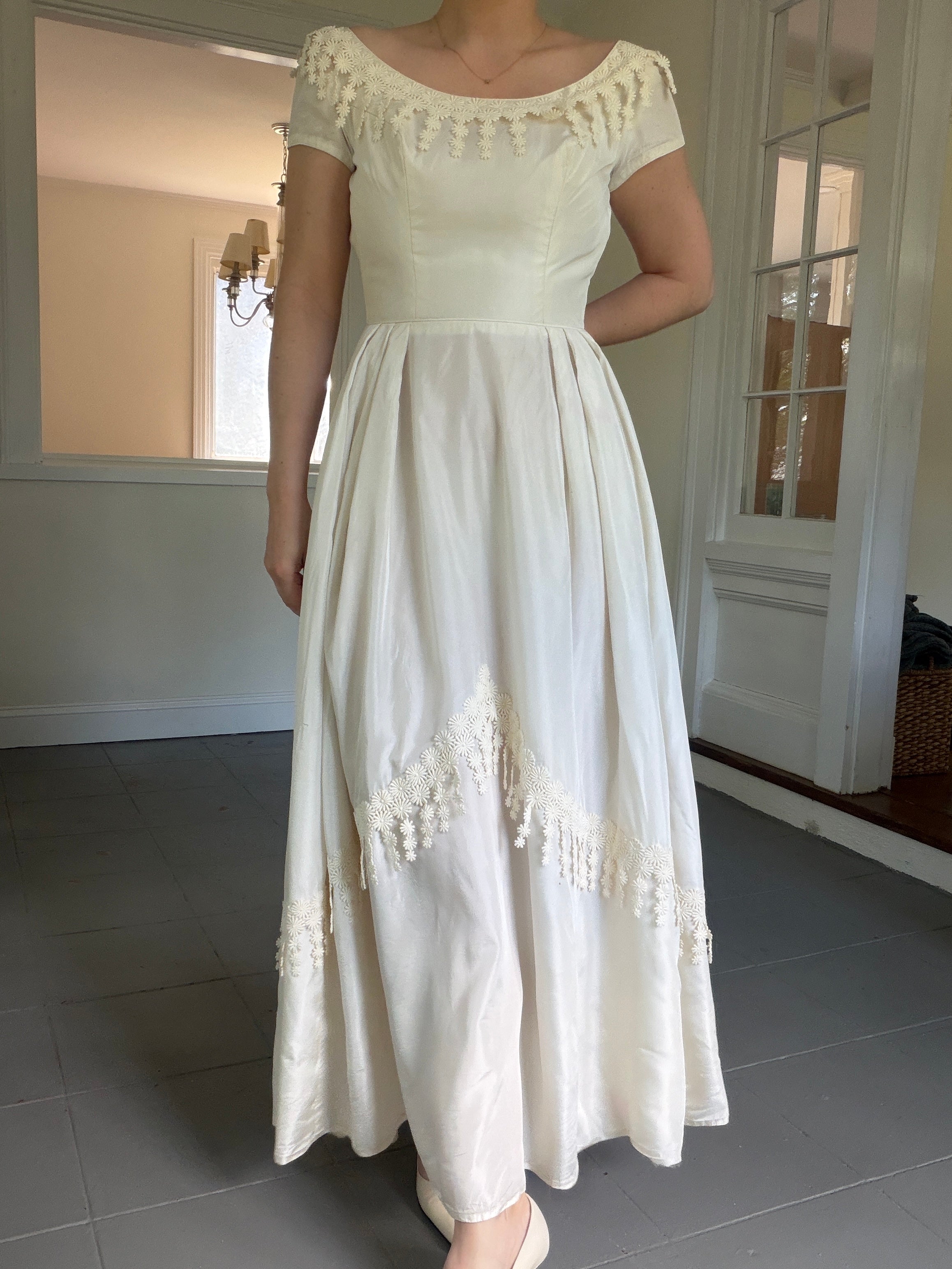 Vintage 40s Cahill Of Beverly Hills Couture Wedding Dress With Guipure Lace