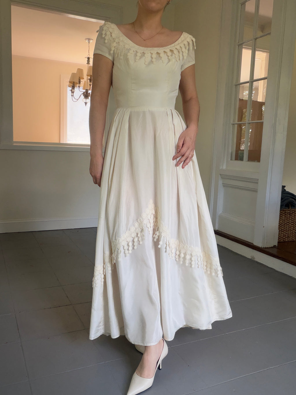 Vintage 40s Cahill Of Beverly Hills Couture Wedding Dress With Guipure Lace