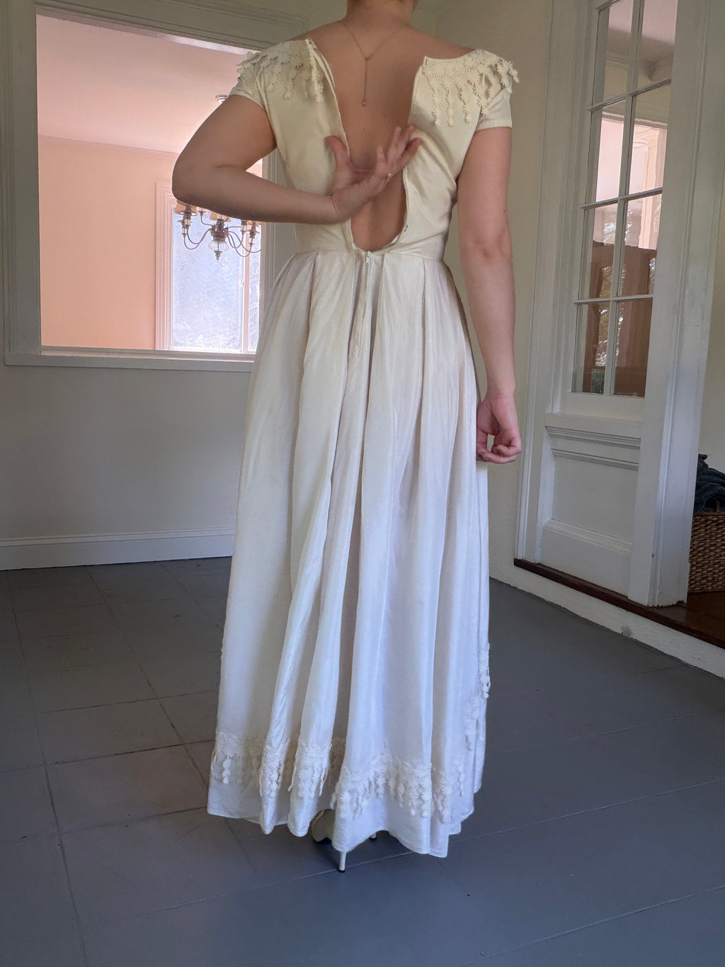 Vintage 40s Cahill Of Beverly Hills Couture Wedding Dress With Guipure Lace