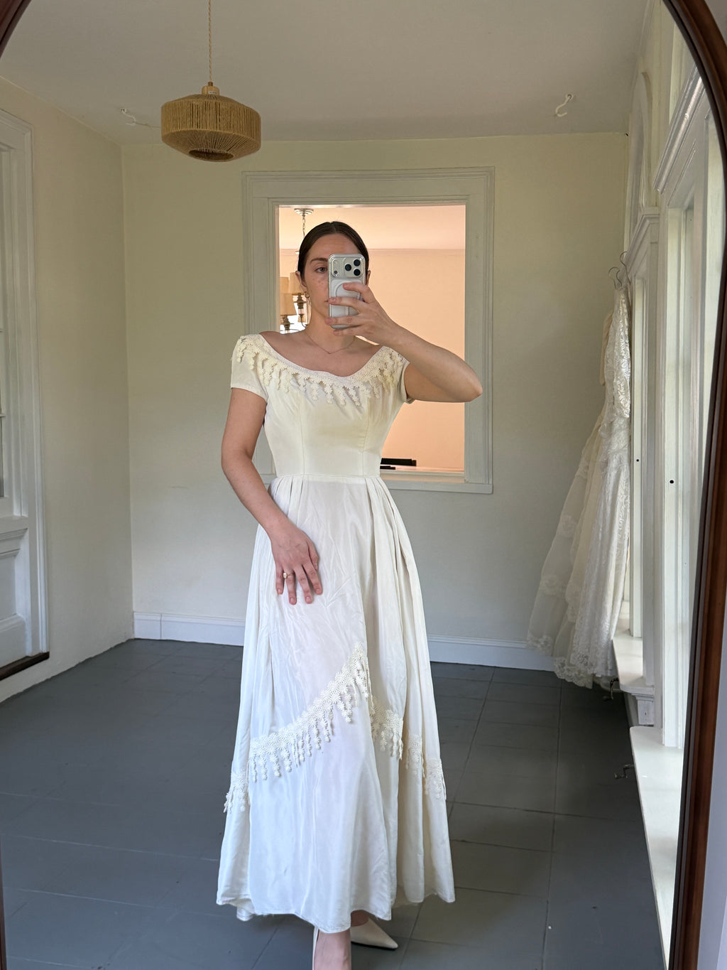 Vintage 40s Cahill Of Beverly Hills Couture Wedding Dress With Guipure Lace