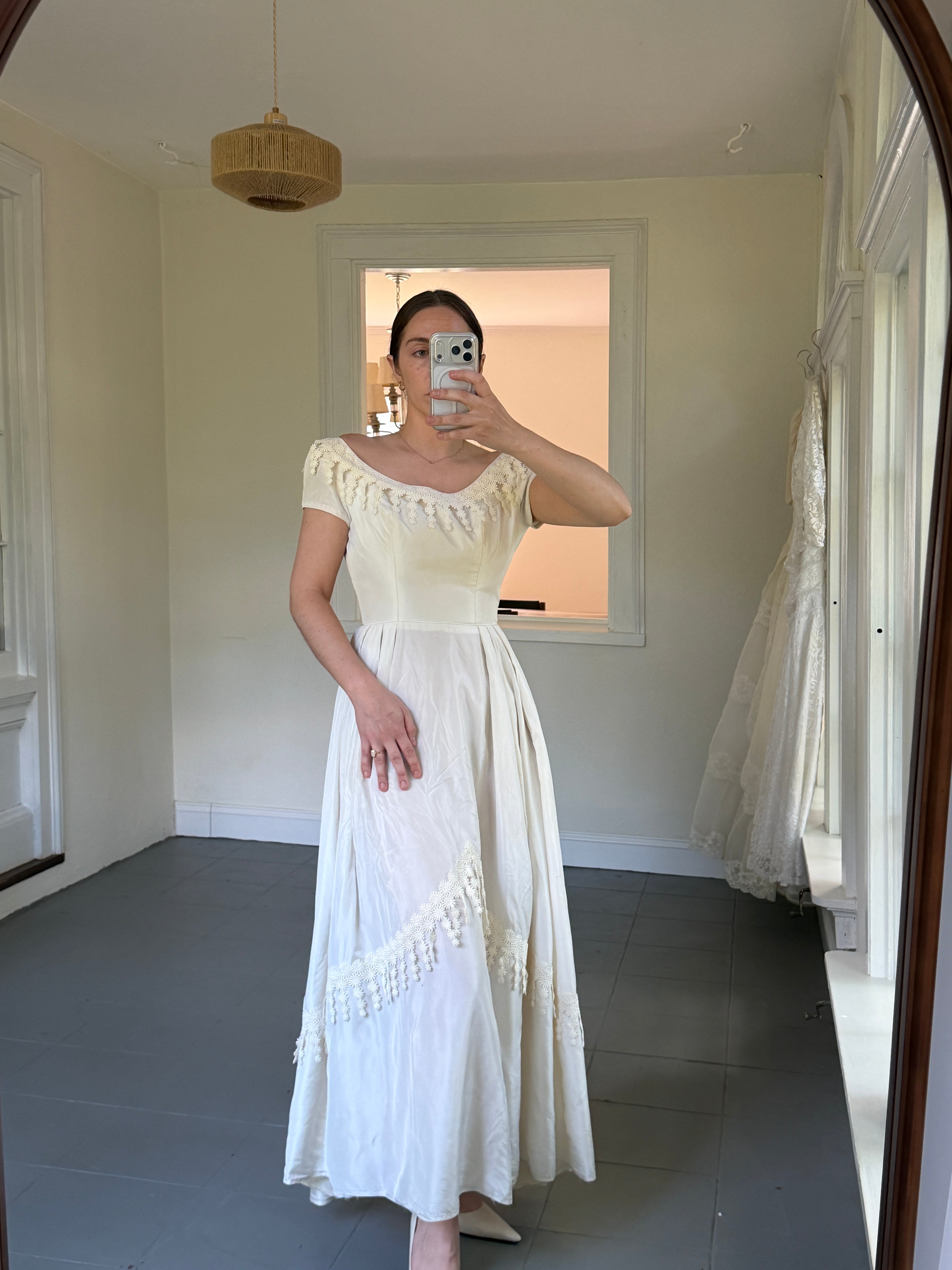 Vintage 40s Cahill Of Beverly Hills Couture Wedding Dress With Guipure Lace