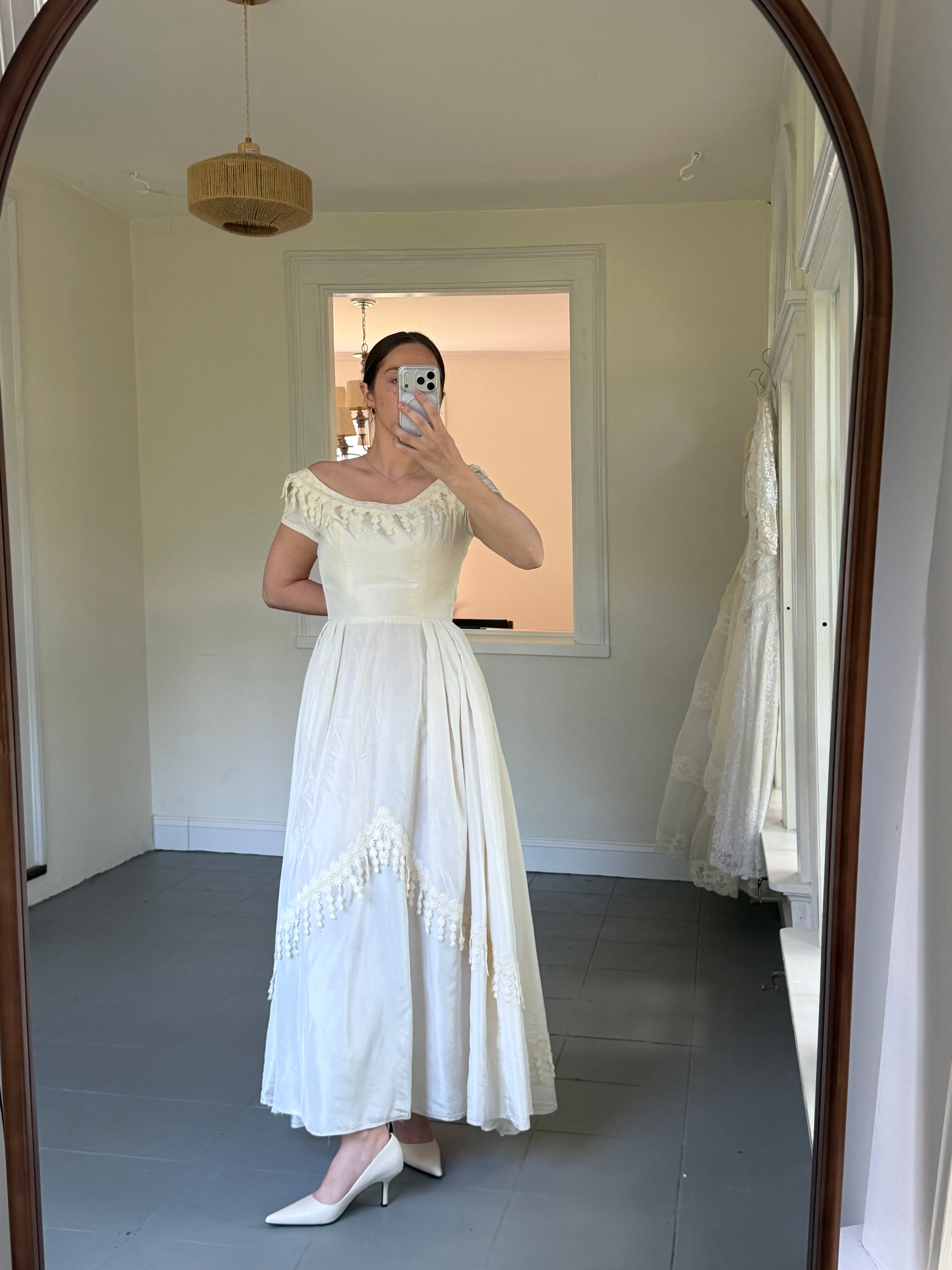 Vintage 40s Cahill Of Beverly Hills Couture Wedding Dress With Guipure Lace