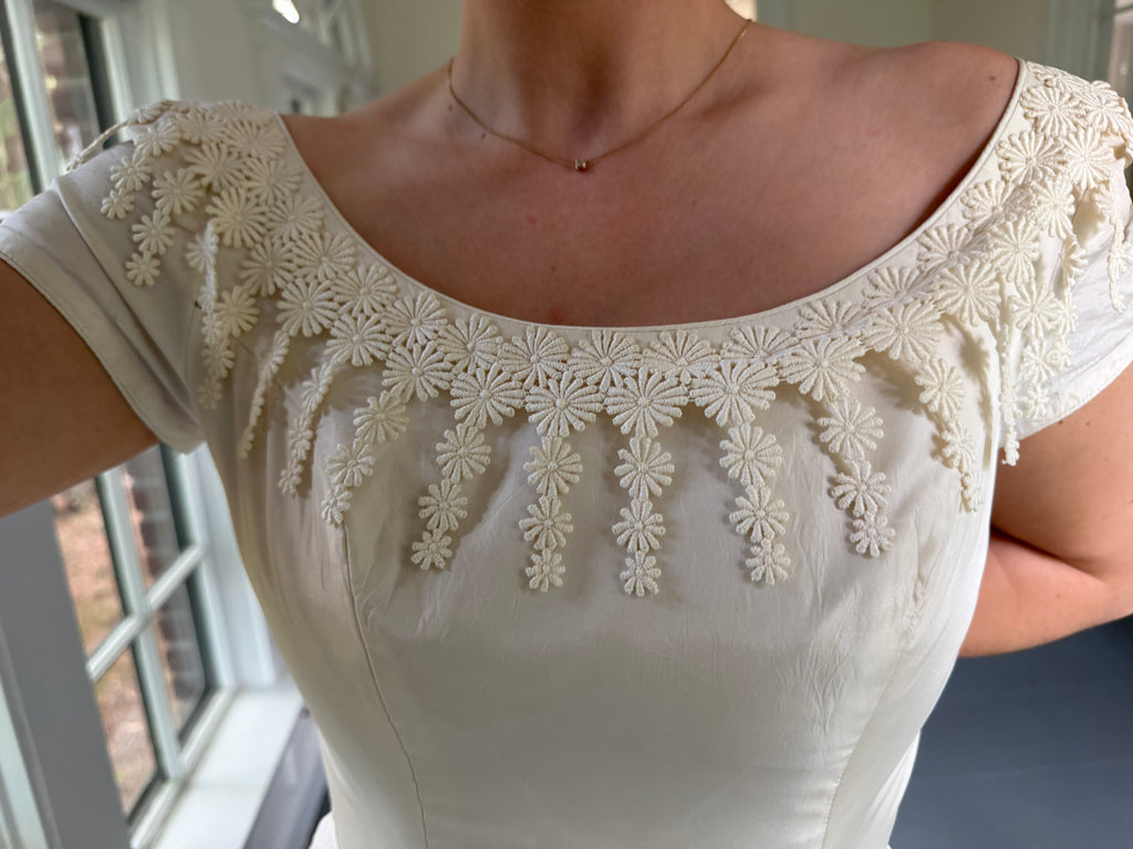 Vintage 40s Cahill Of Beverly Hills Couture Wedding Dress With Guipure Lace