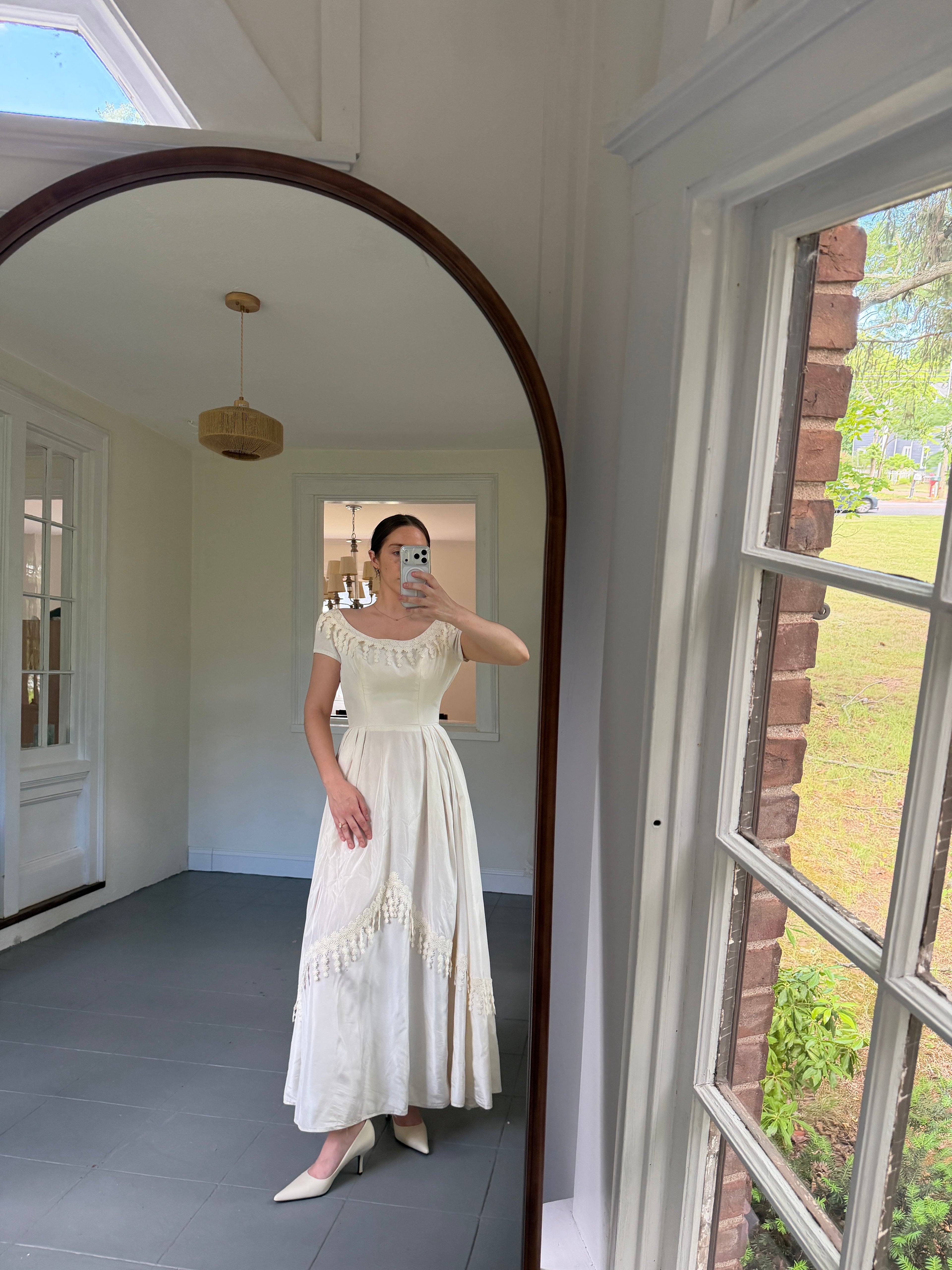 Vintage 40s Cahill Of Beverly Hills Couture Wedding Dress With Guipure Lace