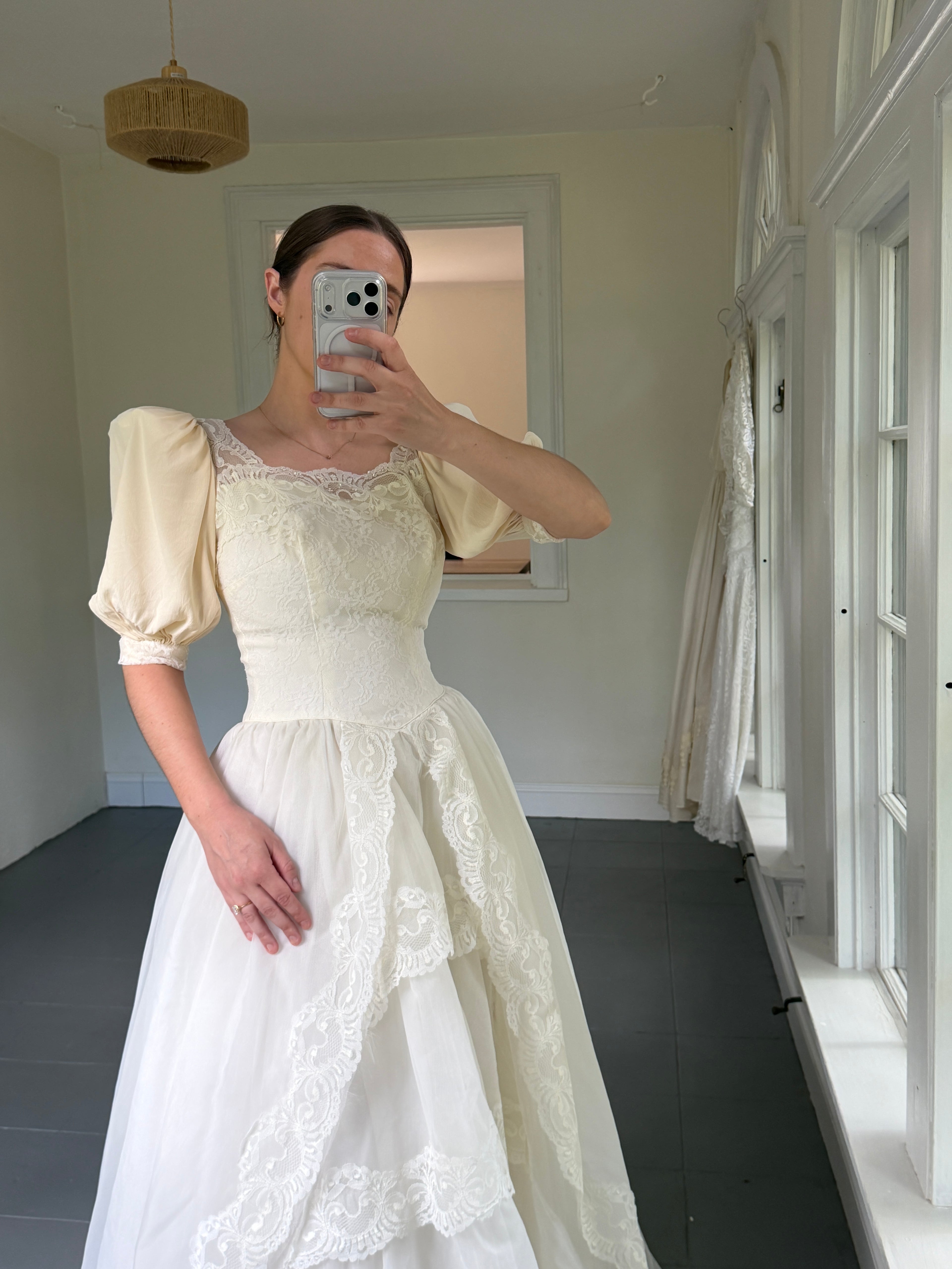 Vintage 70s Ball Gown With Basque Waist And Layered Full Skirt