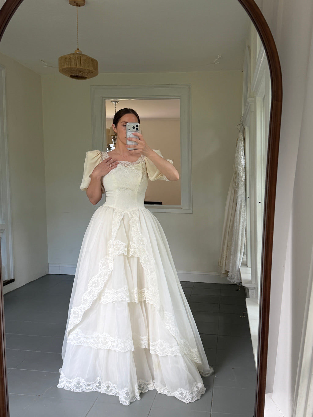 Vintage 70s Ball Gown With Basque Waist And Layered Full Skirt