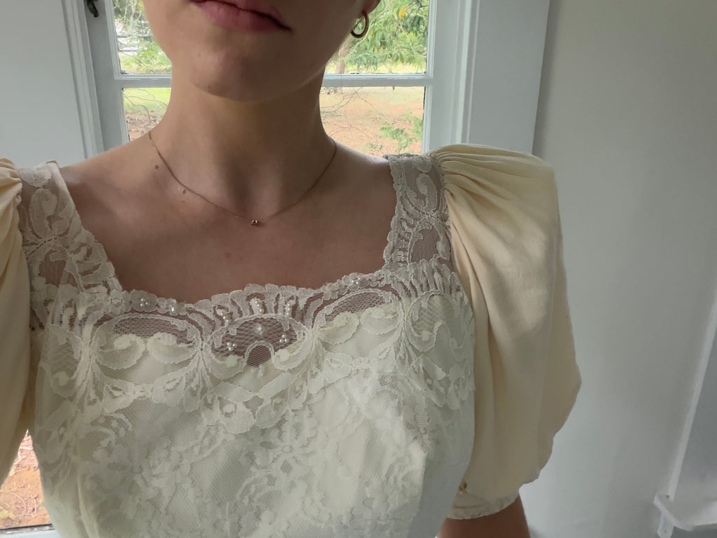 Vintage 70s Ball Gown With Basque Waist And Layered Full Skirt