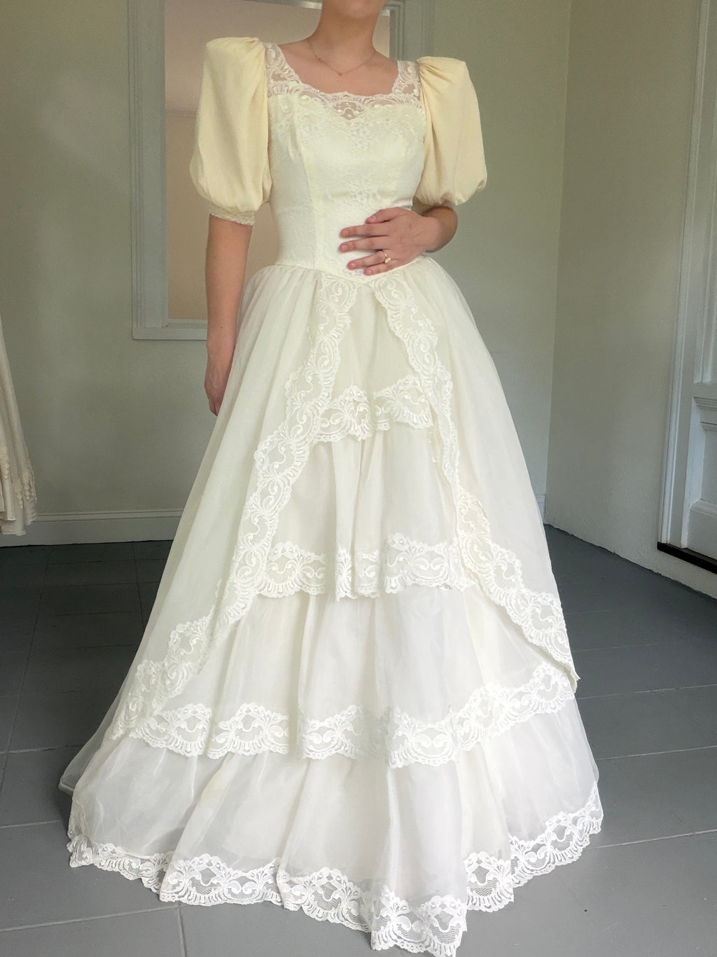 Vintage 70s Ball Gown With Basque Waist And Layered Full Skirt