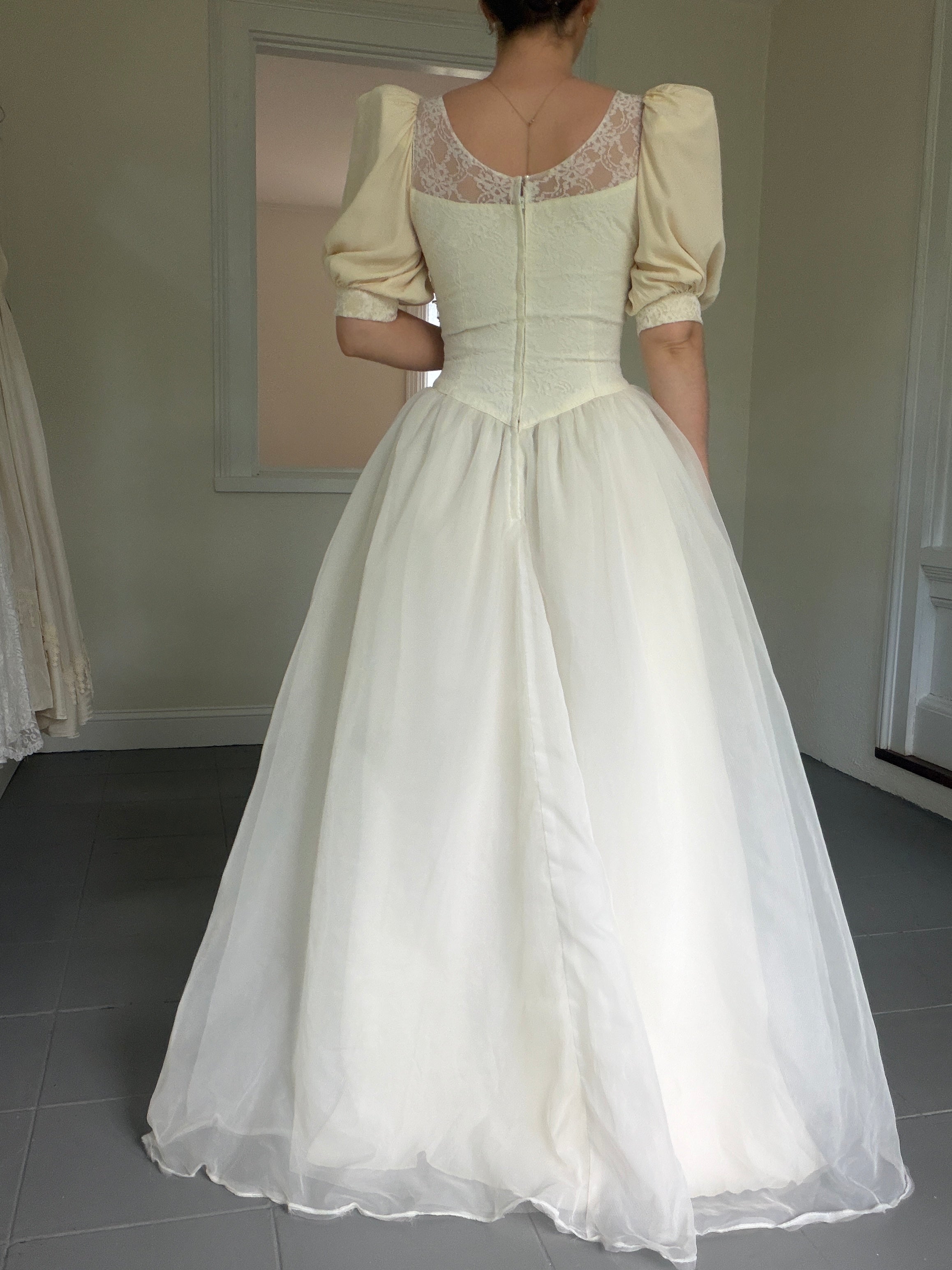 Vintage 70s Ball Gown With Basque Waist And Layered Full Skirt
