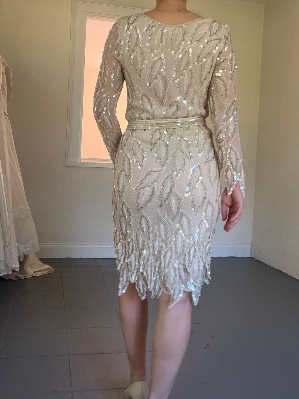 Vintage 80s 100% Silk Beaded Mini Dress With Handkerchief Hem
