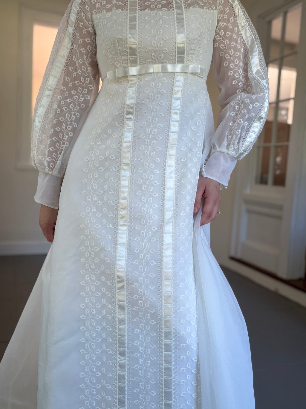 Vintage 60s Alfred Angelo Original Empire Waist Broderie Anglaise Wedding Gown