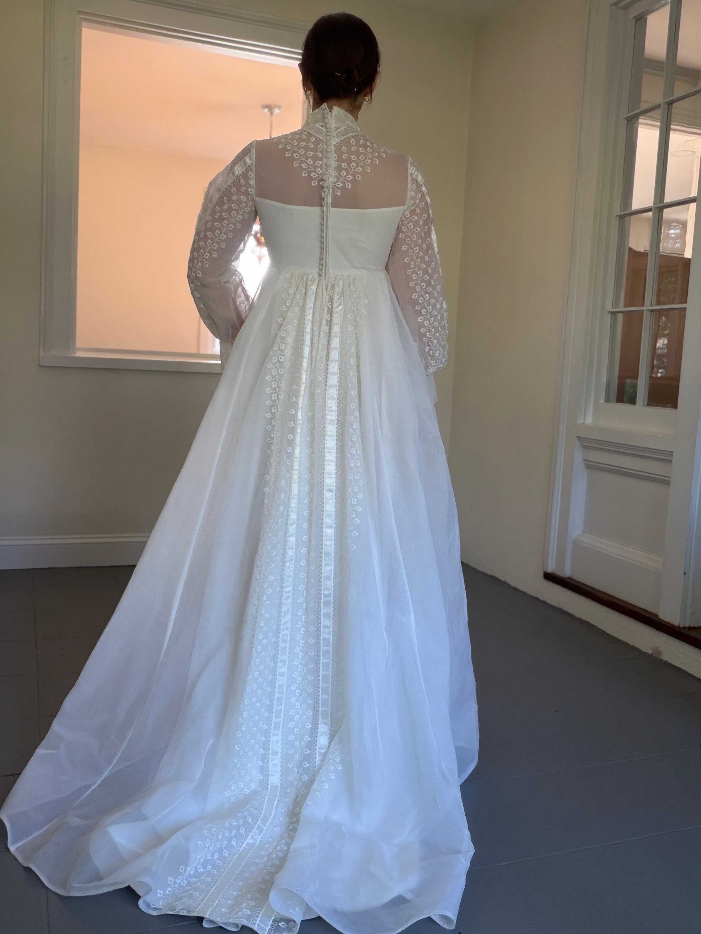 Vintage 60s Alfred Angelo Original Empire Waist Broderie Anglaise Wedding Gown