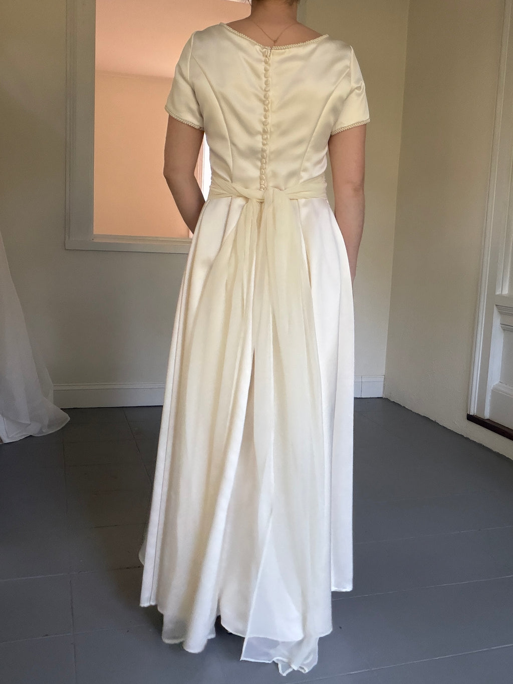 Vintage Handmade 1997 Cap Sleeve Gown With Pearl Trim