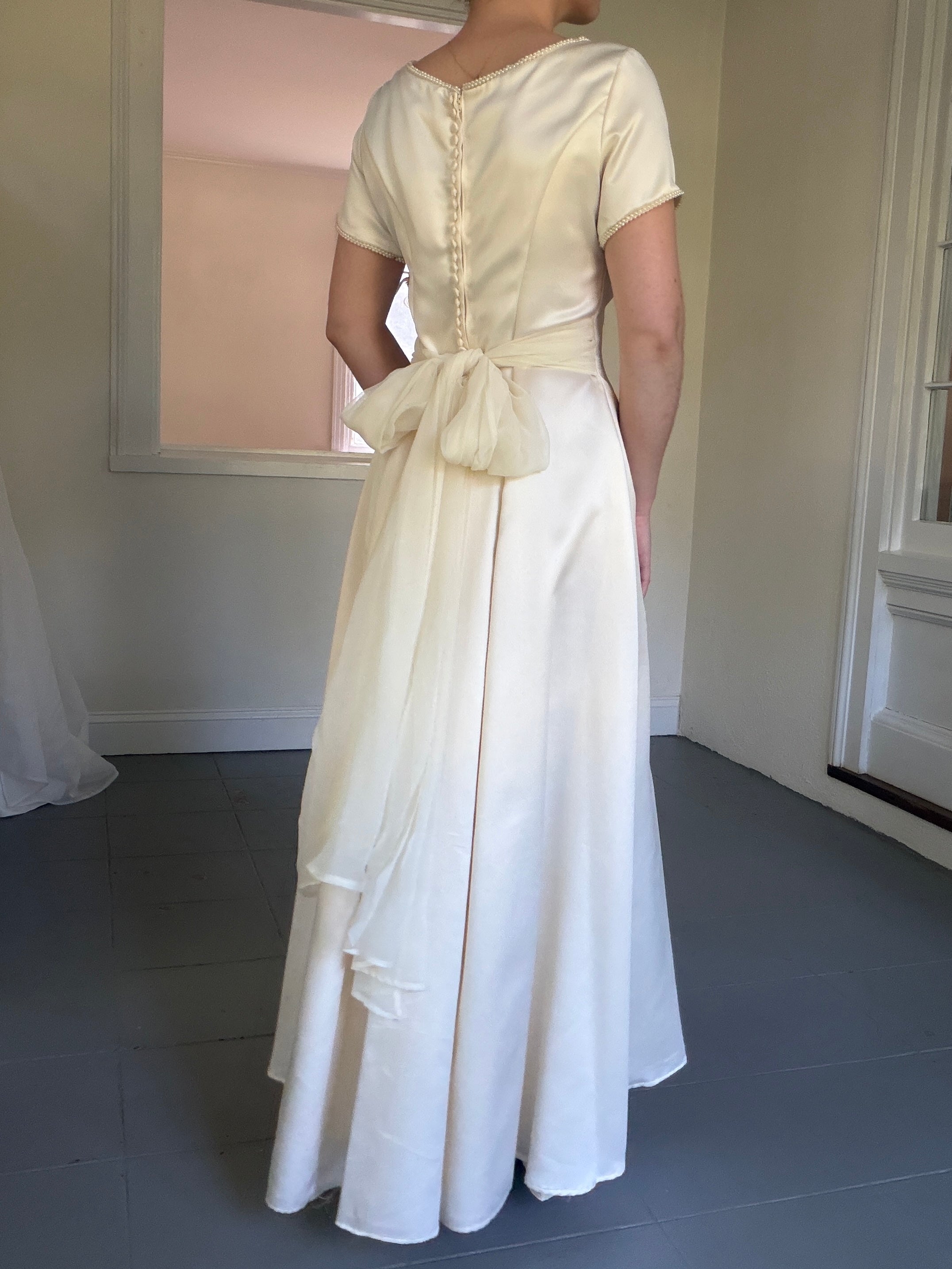 Vintage Handmade 1997 Cap Sleeve Gown With Pearl Trim