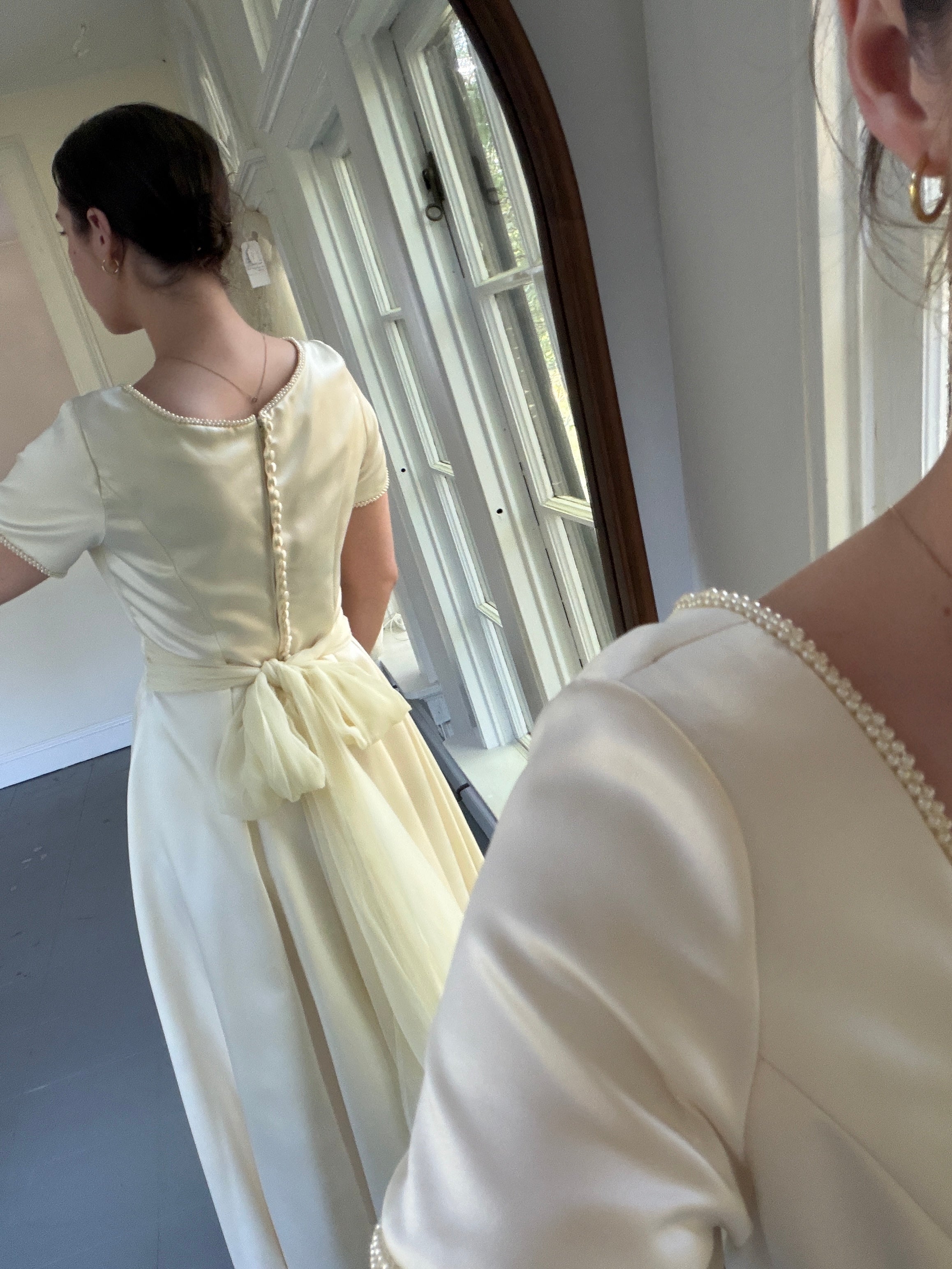 Vintage Handmade 1997 Cap Sleeve Gown With Pearl Trim