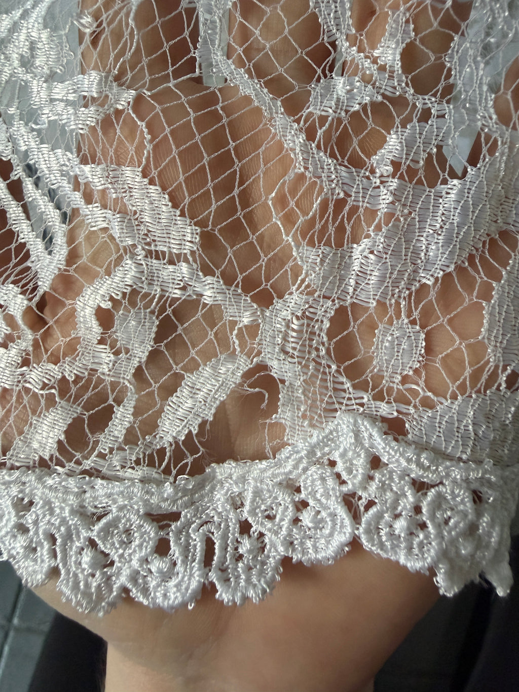 Vintage 80s Chantilly Lace Drop-Waist Dress With Pearl Fringe