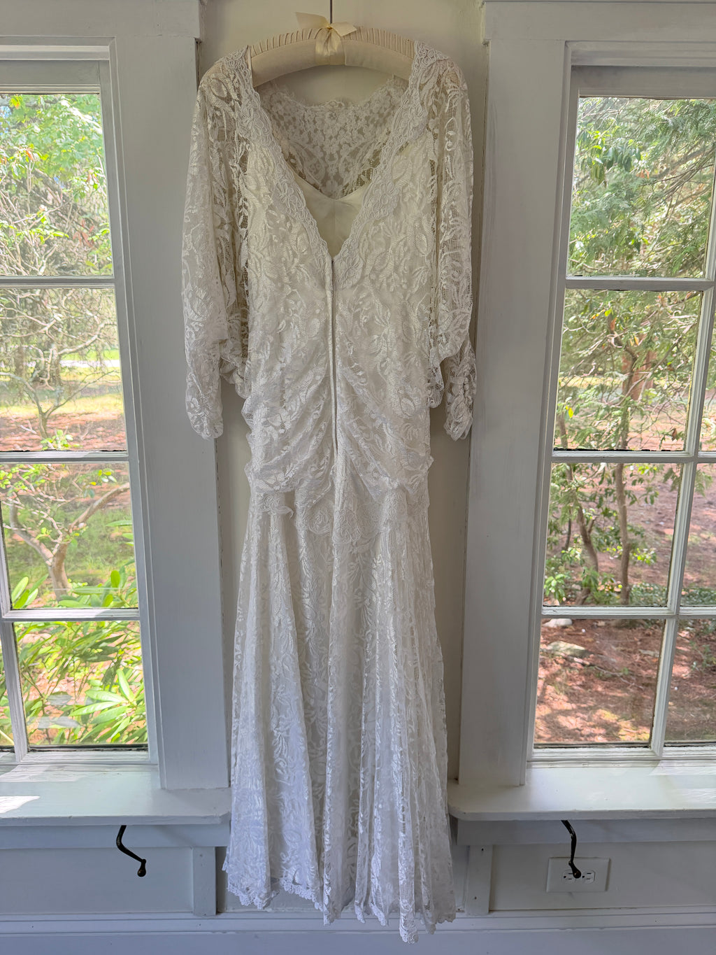 Vintage 80s Chantilly Lace Drop-Waist Dress With Pearl Fringe