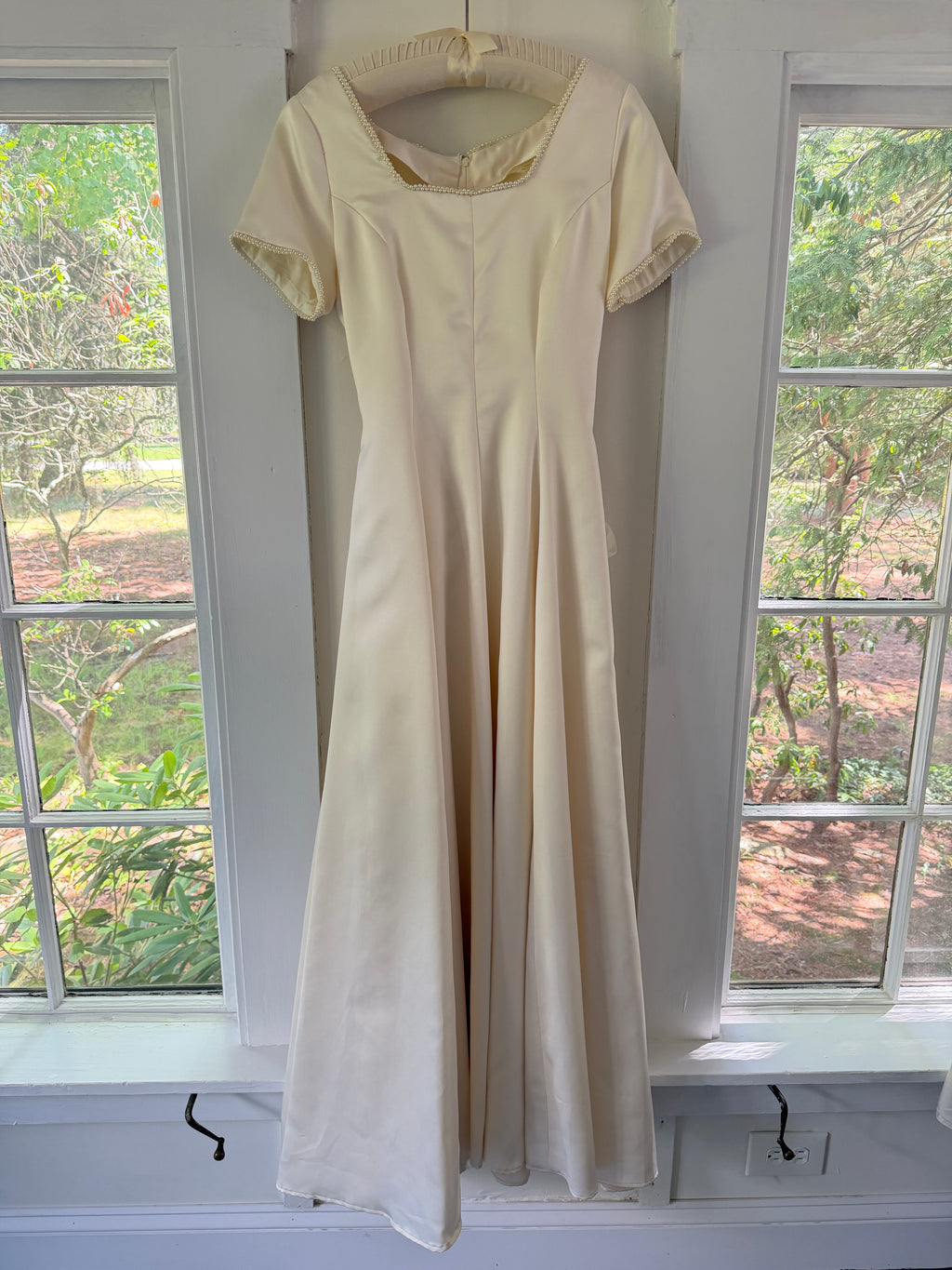 Vintage Handmade 1997 Cap Sleeve Gown With Pearl Trim