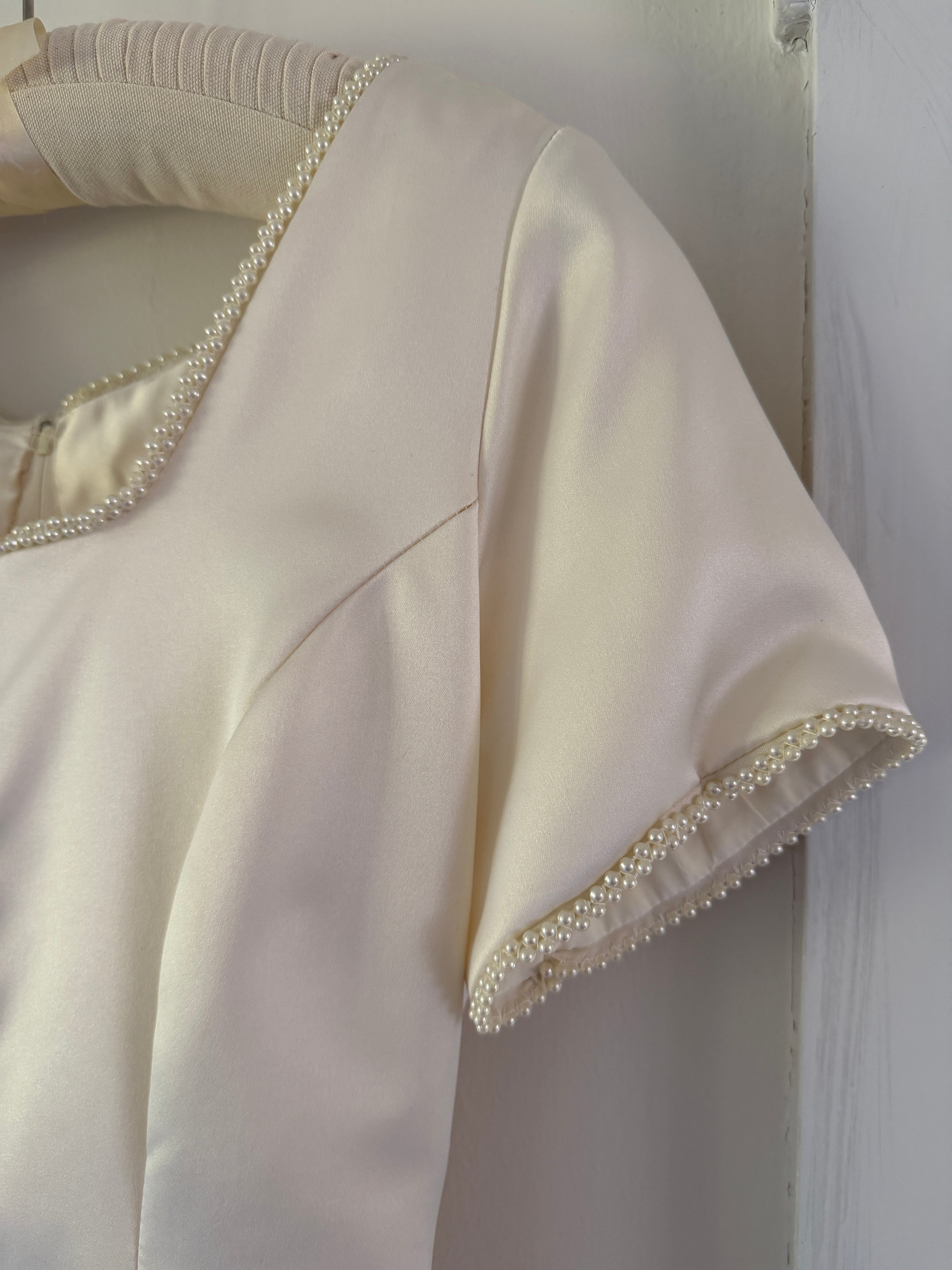 Vintage Handmade 1997 Cap Sleeve Gown With Pearl Trim
