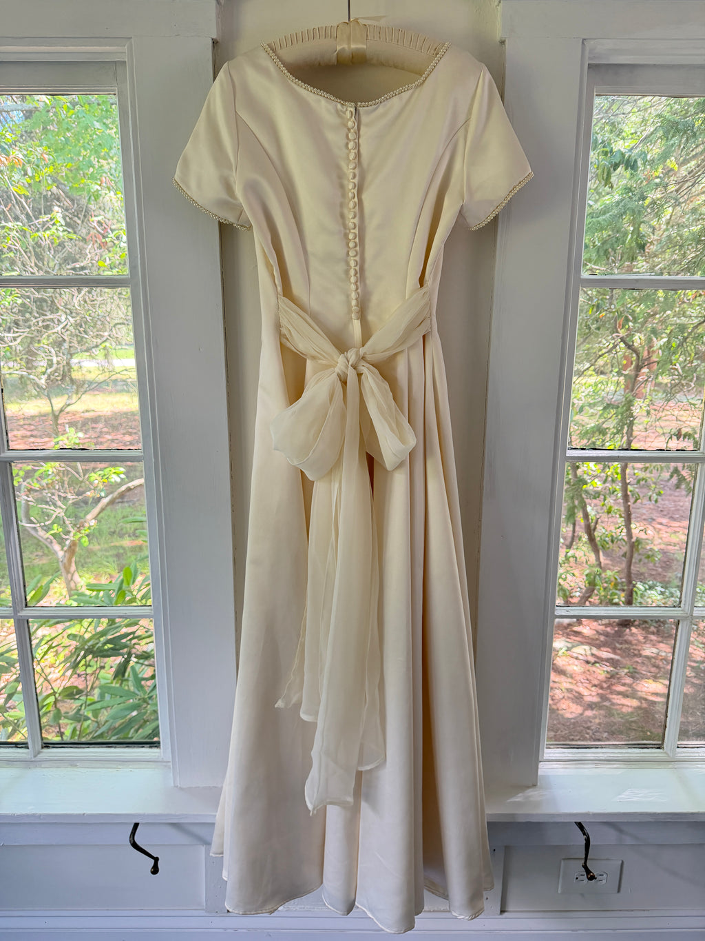 Vintage Handmade 1997 Cap Sleeve Gown With Pearl Trim