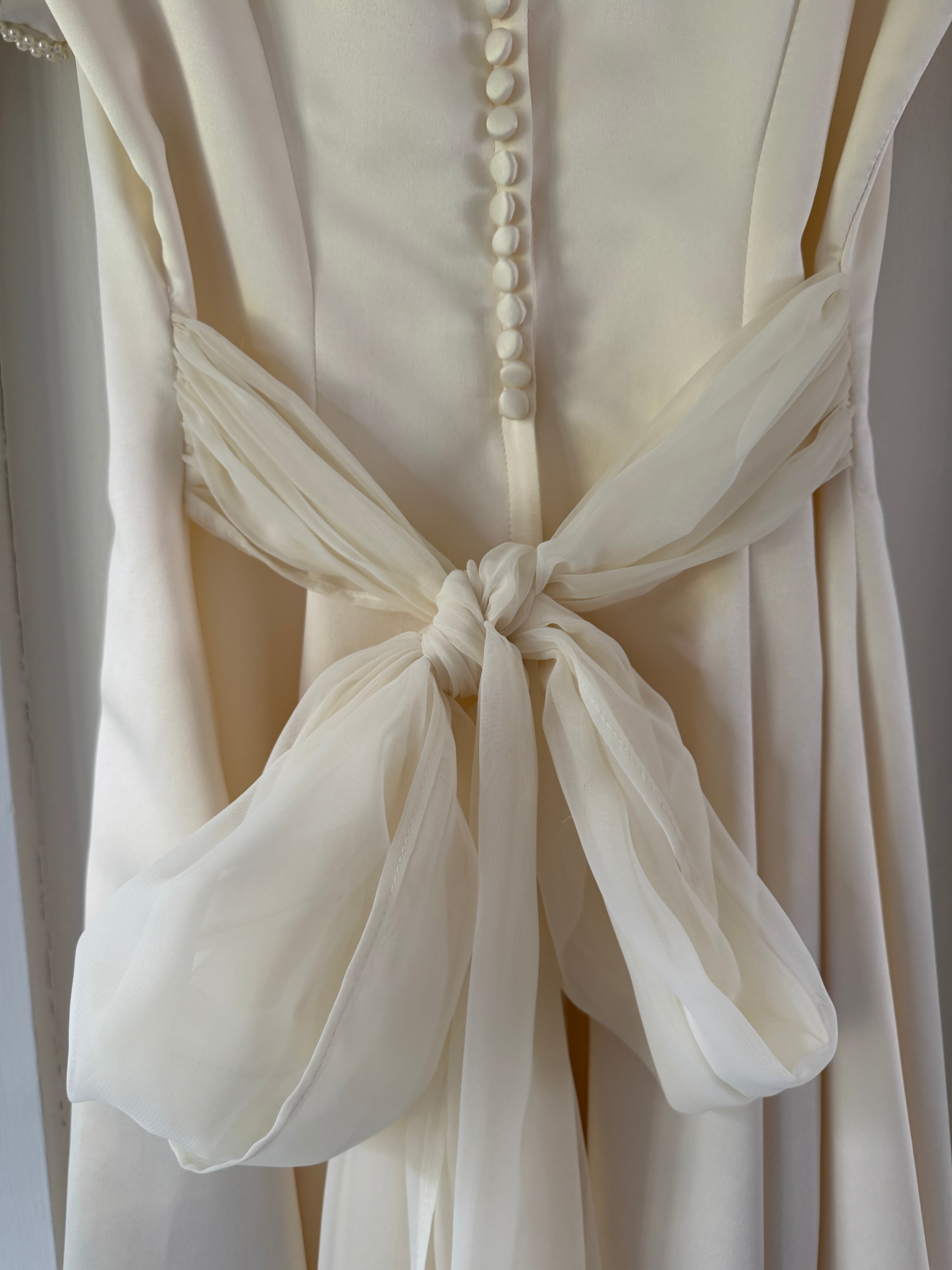Vintage Handmade 1997 Cap Sleeve Gown With Pearl Trim