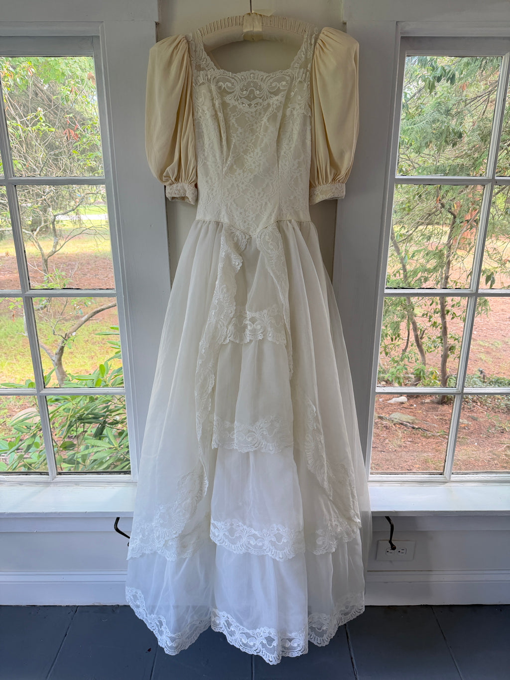 Vintage 70s Ball Gown With Basque Waist And Layered Full Skirt