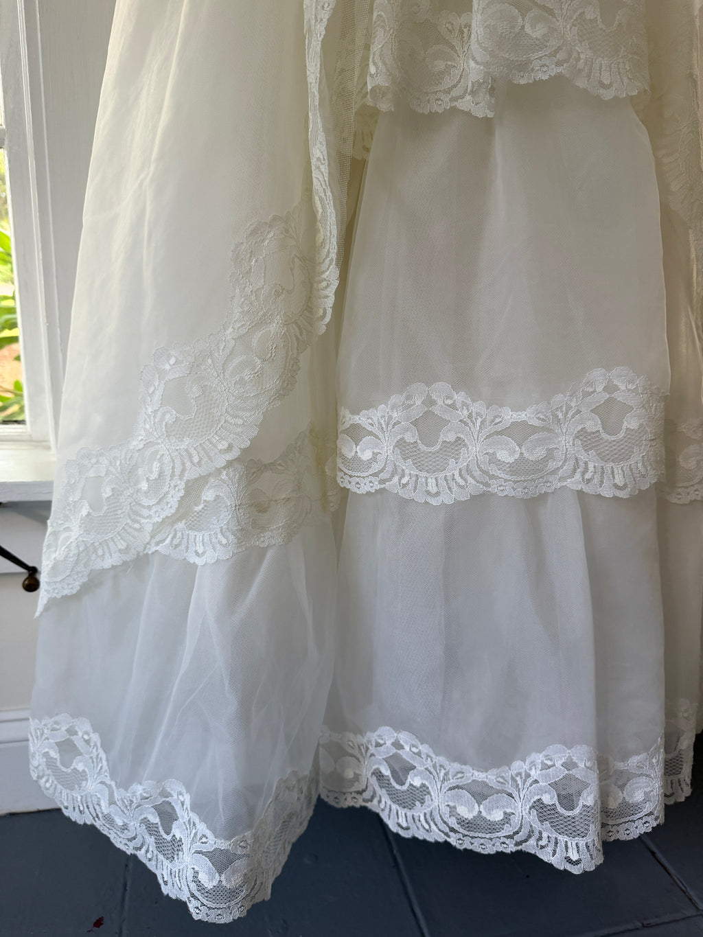 Vintage 70s Ball Gown With Basque Waist And Layered Full Skirt