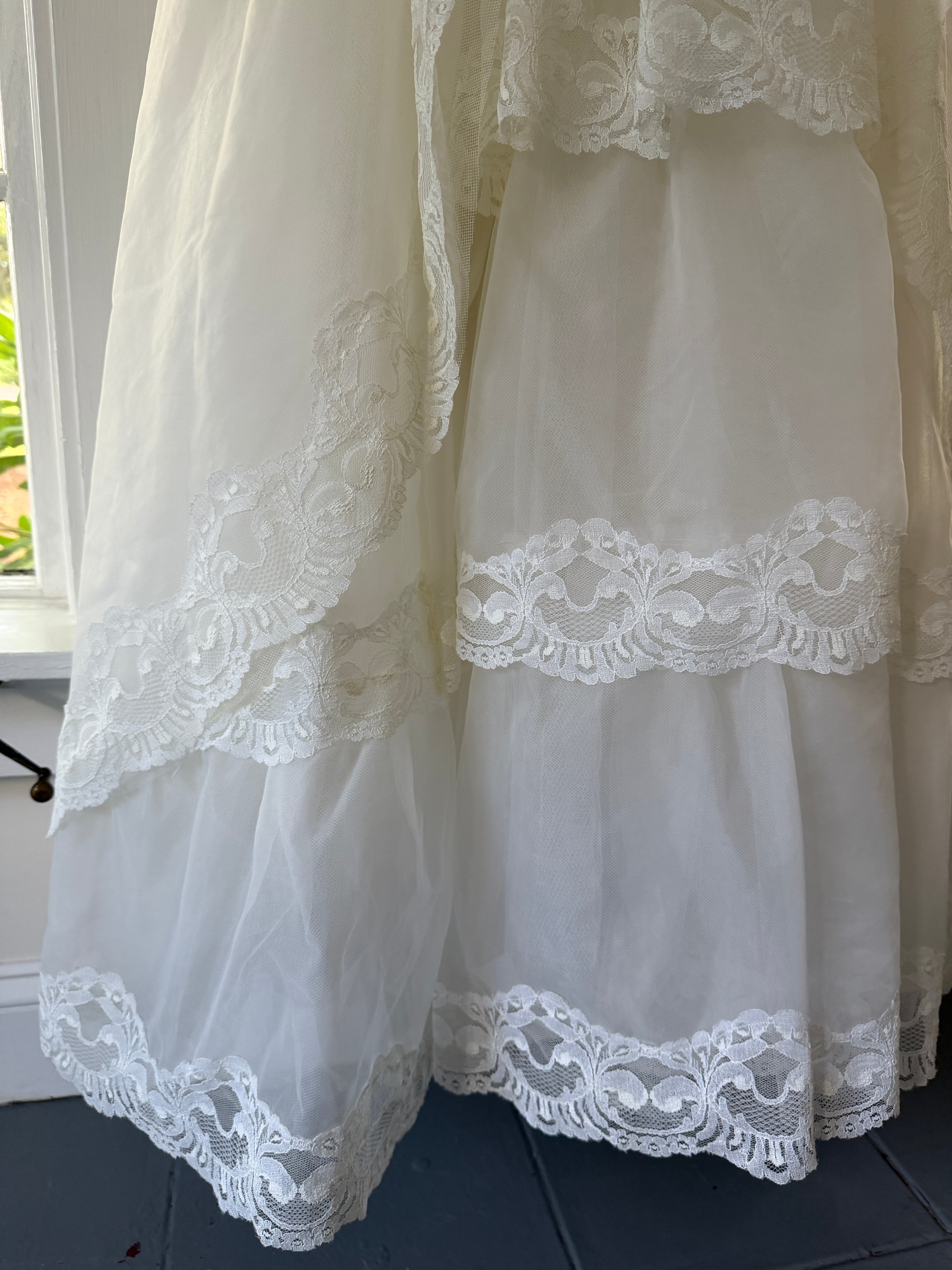 Vintage 70s Ball Gown With Basque Waist And Layered Full Skirt