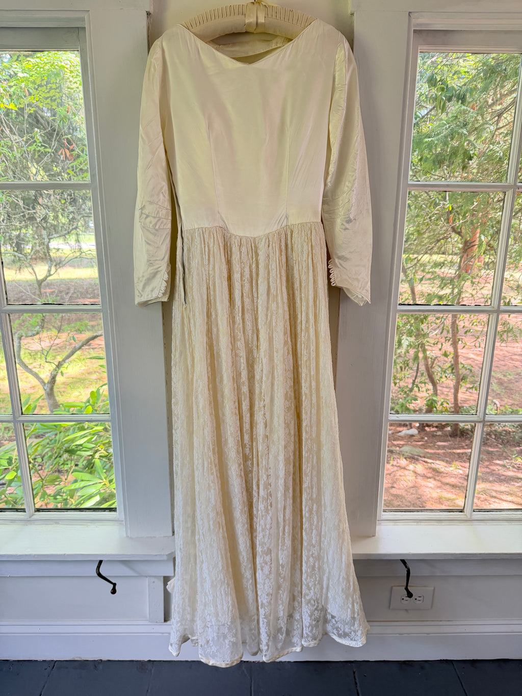 Vintage 40s Handmade Satin Wedding Gown With Lace Overskirt