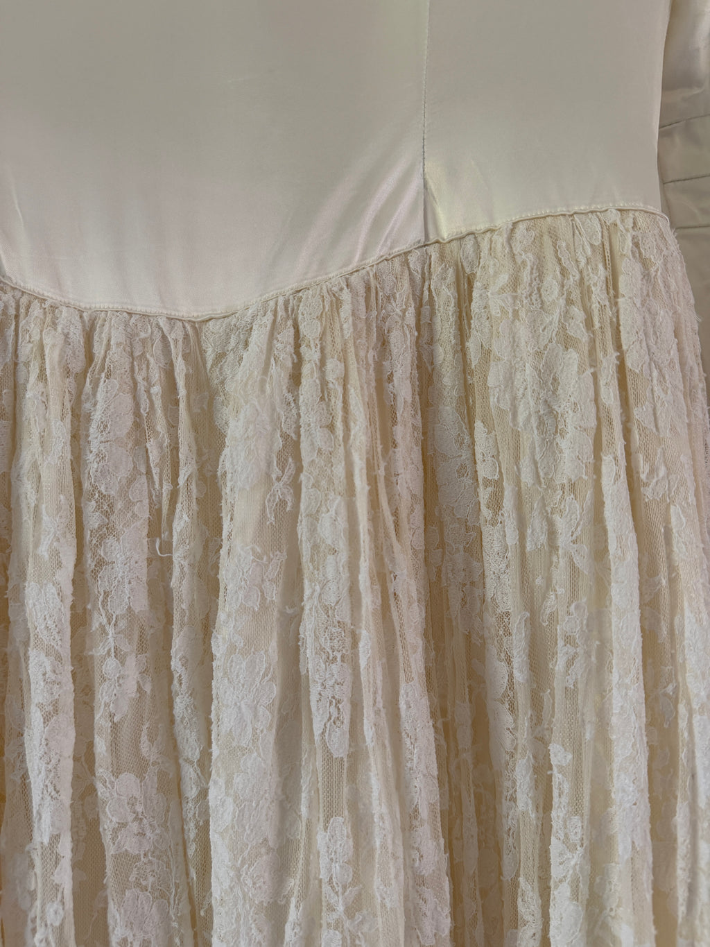 Vintage 40s Handmade Satin Wedding Gown With Lace Overskirt