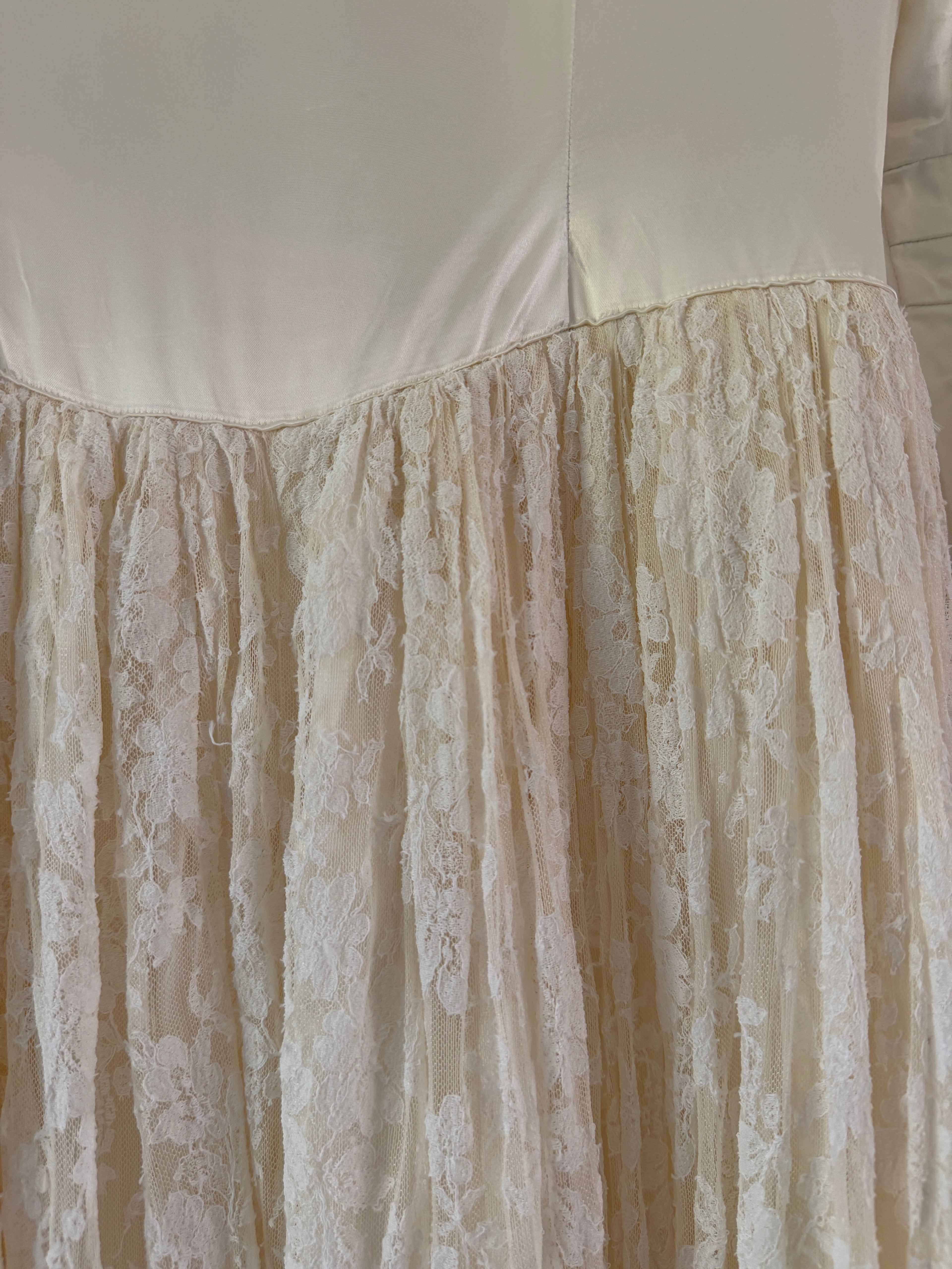 Vintage 40s Handmade Satin Wedding Gown With Lace Overskirt
