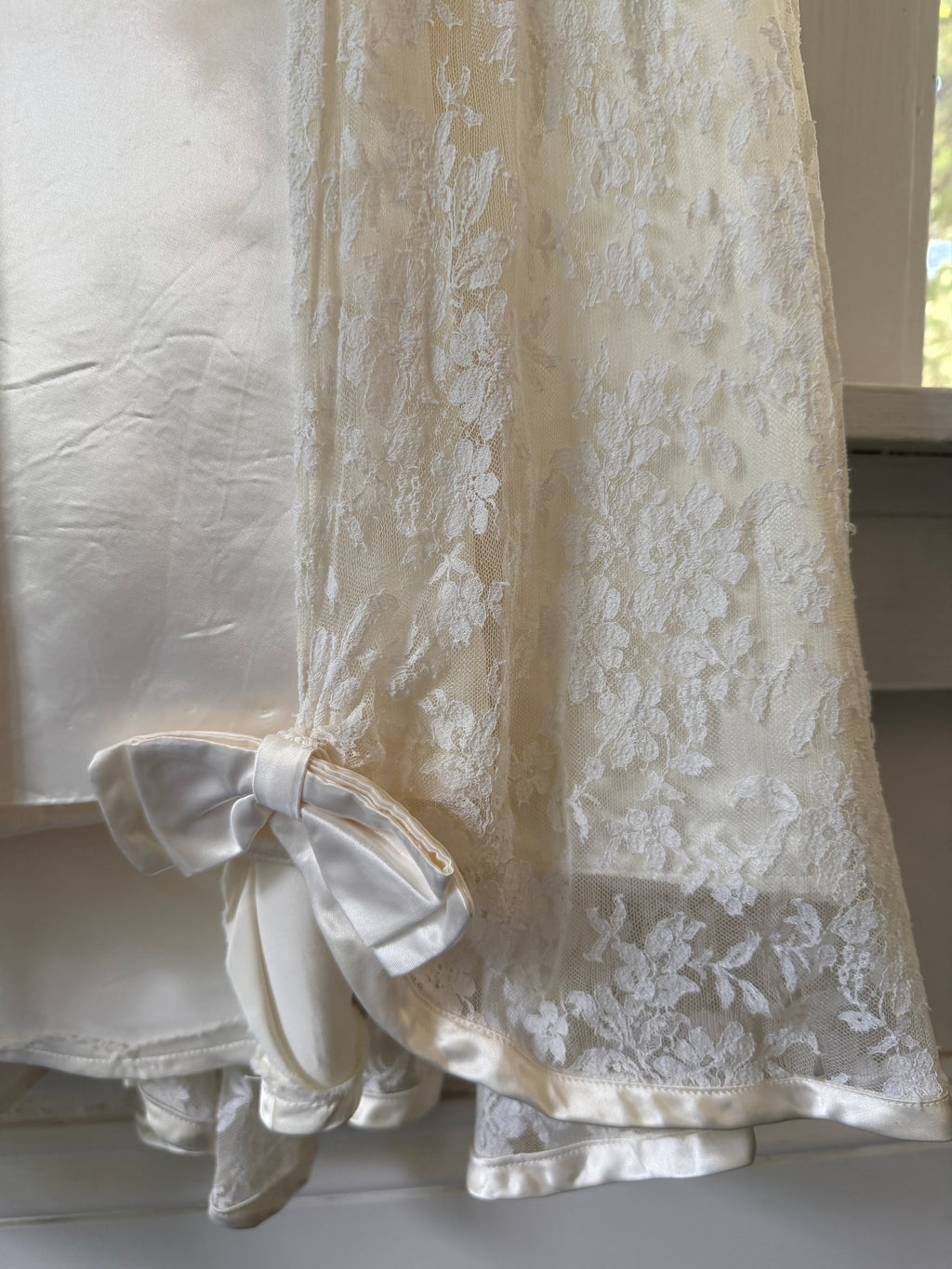 Vintage 40s Handmade Satin Wedding Gown With Lace Overskirt