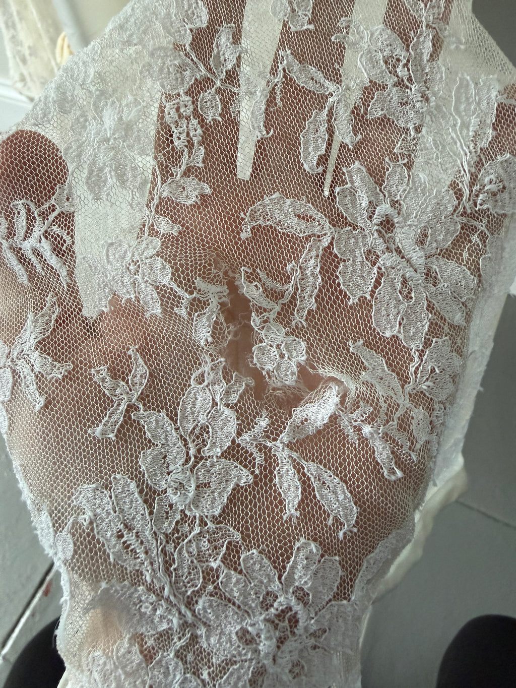 Vintage 40s Handmade Satin Wedding Gown With Lace Overskirt